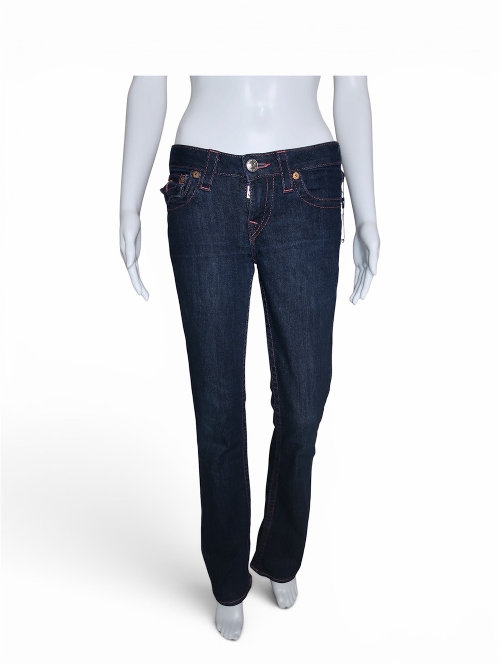 True Religion Dark Indigo Boot Cut Jeans with Contrast Stitching